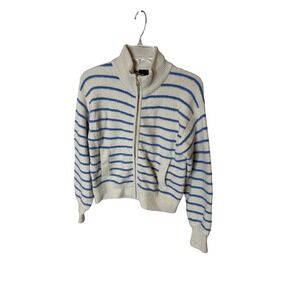 J Crew Striped Zip Neck Cozy Fleece Bomber Women Size S